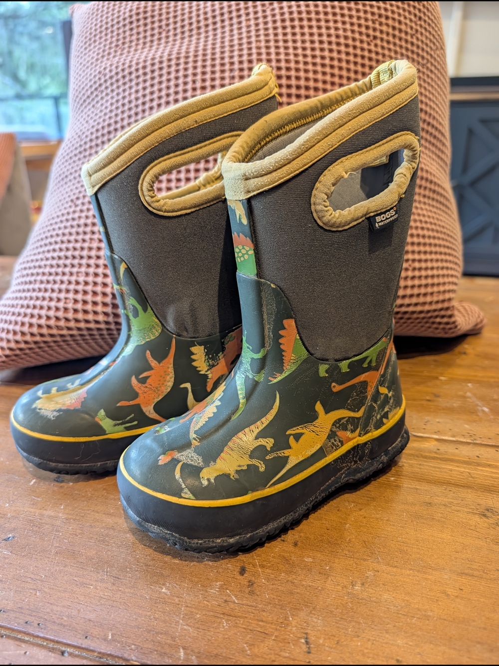 Bogs Kids Green Dinosaur Winter Rain Boots
